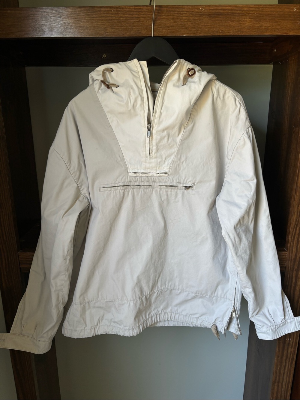 J. Crew Cream and Tan Hooded Windbreaker